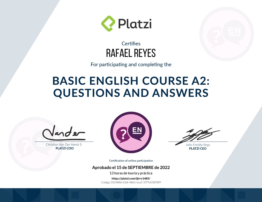 Diploma del Curso de Inglés Básico: Preguntas y Respuestas (2021)
