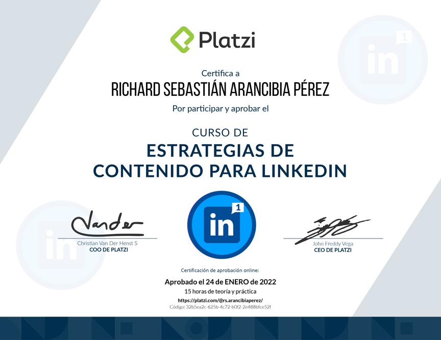 Diploma del Curso de Estrategias de Contenido para LinkedIn