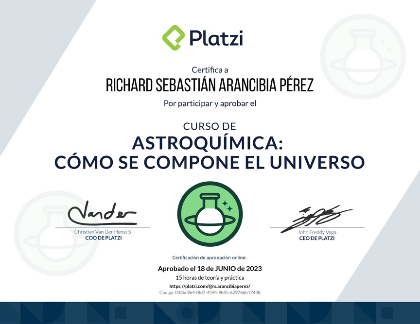 Diploma del Curso de Astroquímica: Cómo se Compone el Universo