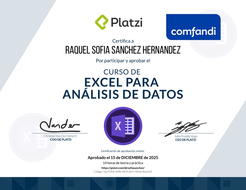 Diploma del Curso de Excel para el Análisis de Datos