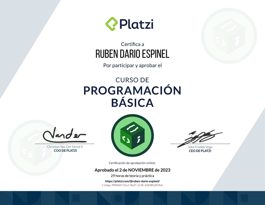 Diploma del Curso Gratis de Programación Básica 2022