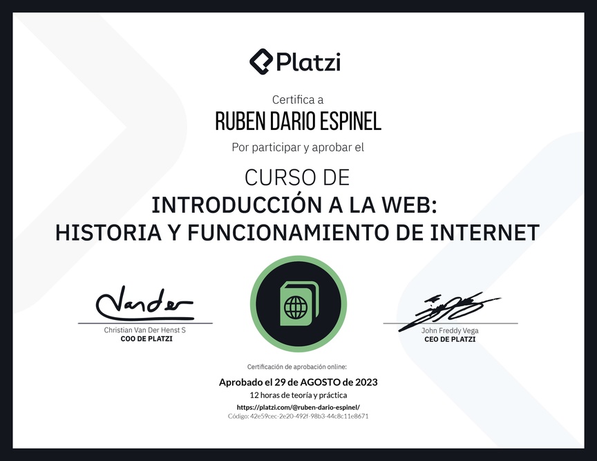 Diploma del Curso de Introducción a la Web: Historia y Funcionamiento de Internet