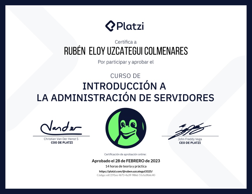 Diploma del Curso de Introducción a la Administración de Servidores Linux