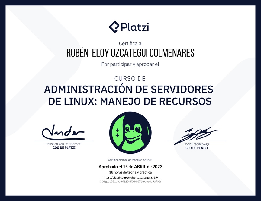 Diploma del Curso de Administración de Servidores Linux: Manejo de Recursos