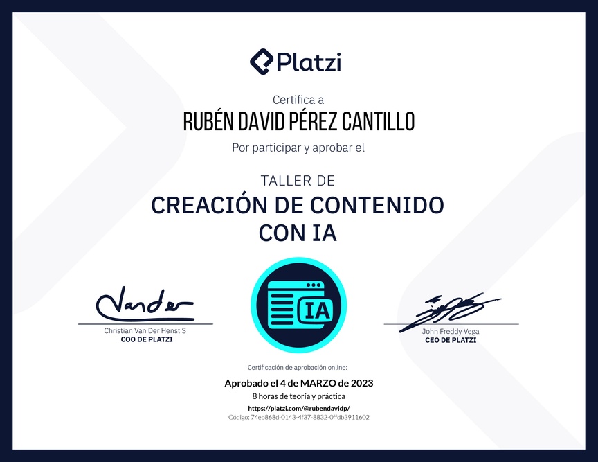 Diploma de Taller de Creación de Contenido con Inteligencia Artificial