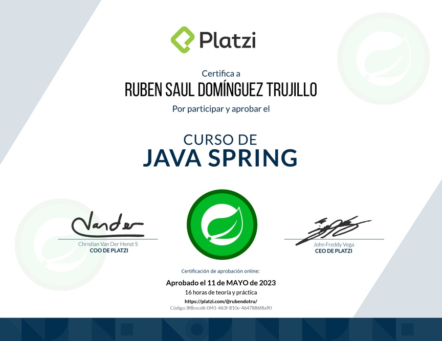 Diploma del Curso de Java Spring