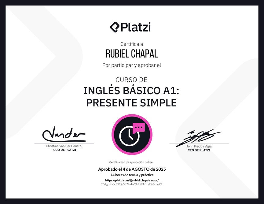 Diploma del Curso de Inglés Básico A1: Presente Simple