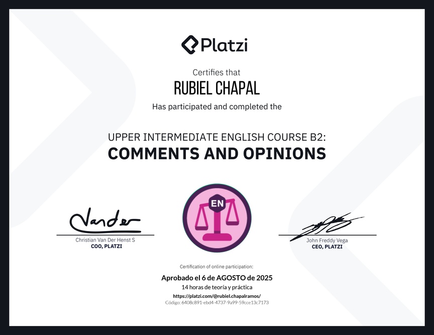 Diploma del Curso de Inglés Intermedio Alto B2: Comentarios y Opiniones