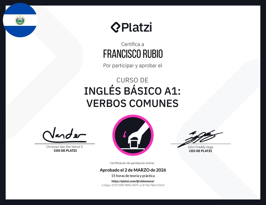 Diploma del Curso de Inglés Básico A1: Verbos Comunes