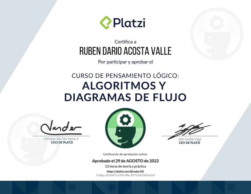 Diploma del Curso de Pensamiento Lógico: Algoritmos y Diagramas de Flujo