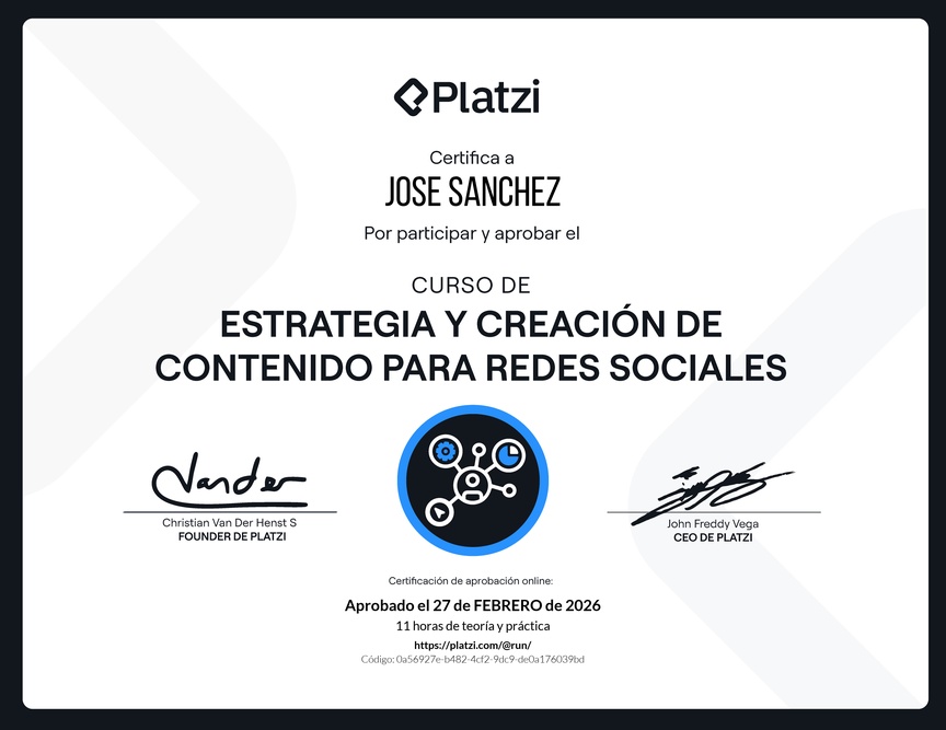 Diploma del Curso de Estrategia y Creación de Contenido para Redes Sociales