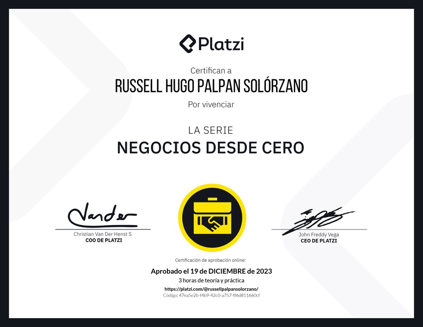 Diploma del Curso de historias de éxito empresarial