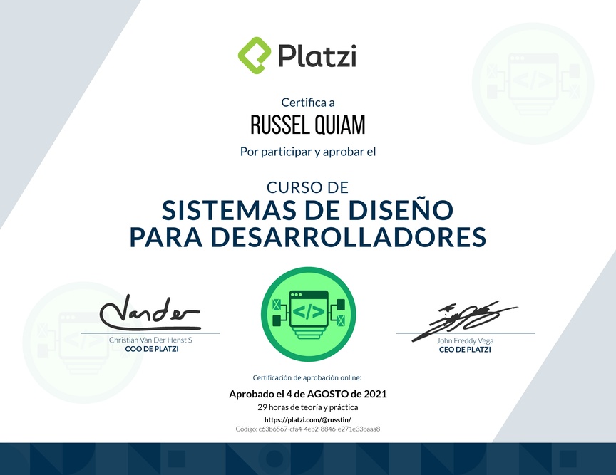 Diploma del Curso de Sistemas de Diseño para Desarrolladores