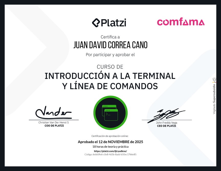 Diploma del Curso de Introducción a la Terminal y Línea de Comandos