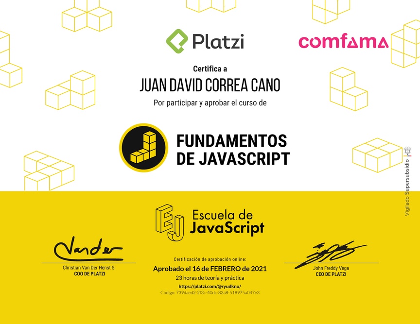 Diploma de Fundamentos de JavaScript 2018