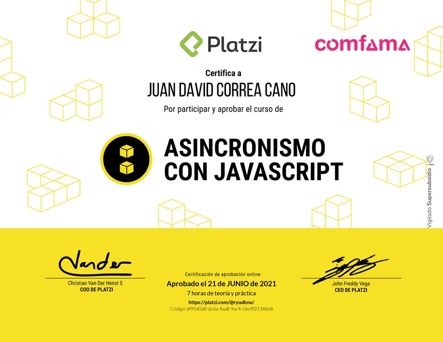 Diploma del Curso de Asincronismo con JavaScript 2019