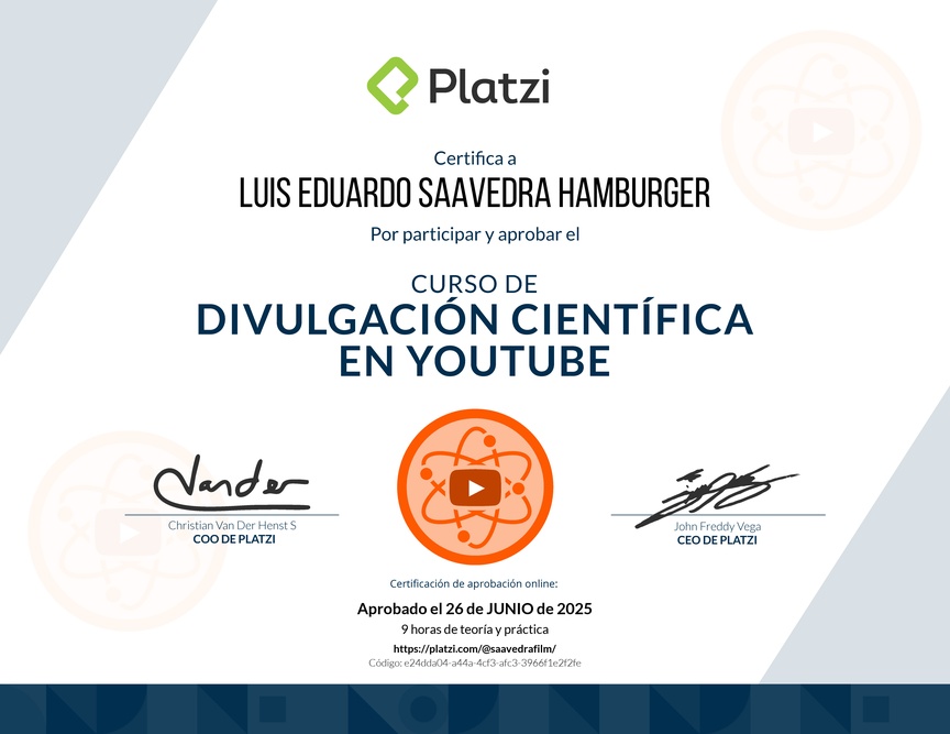 Diploma del Curso de Divulgación Educativa en YouTube