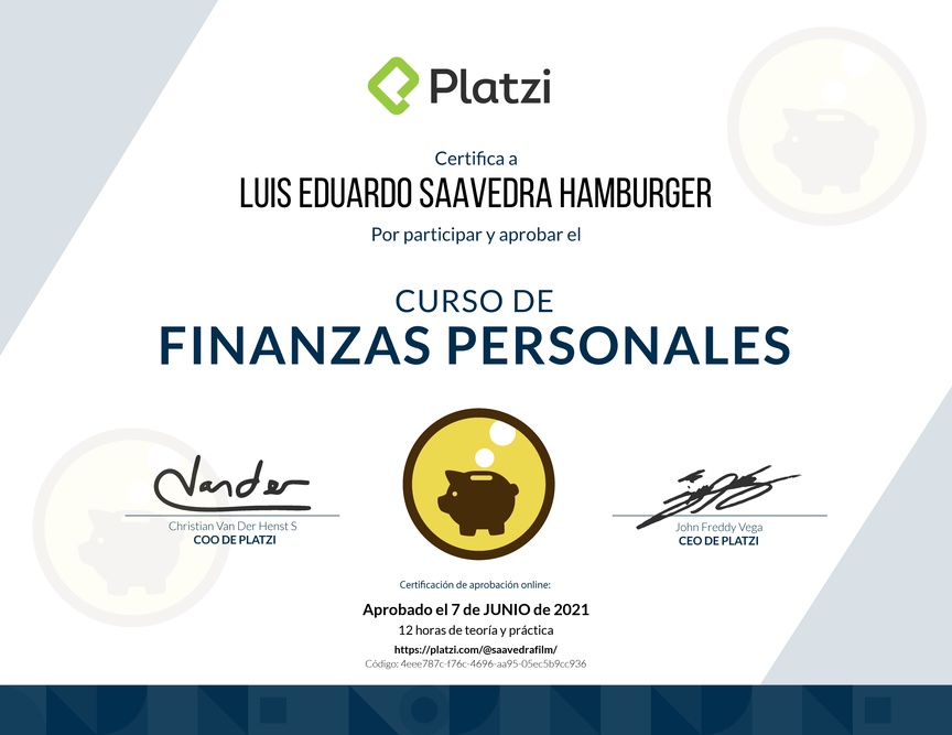 Diploma del Curso de Educación Financiera y Finanzas Personales