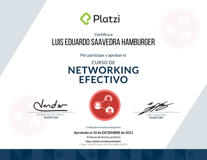 Diploma del Curso de Networking Efectivo 2020