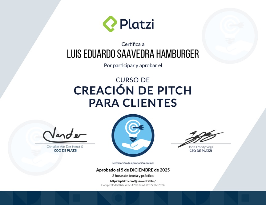 Diploma del Curso de Creación de Pitch para Clientes