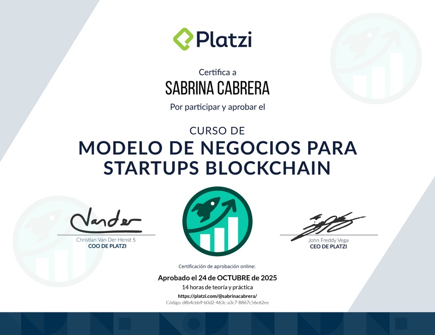Diploma del Curso de Modelo de Negocio para Startups Blockchain