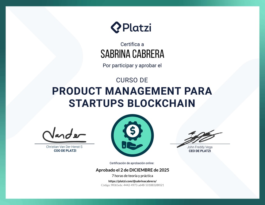 Diploma del Curso de Product Management para Startups Blockchain