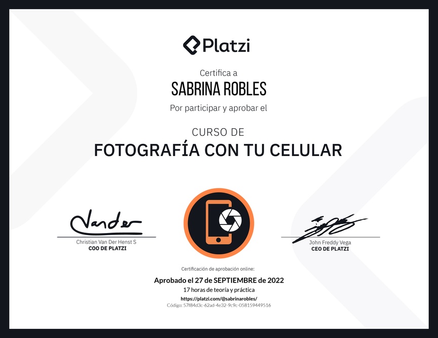 Diploma del Curso de Fotografía con tu Celular