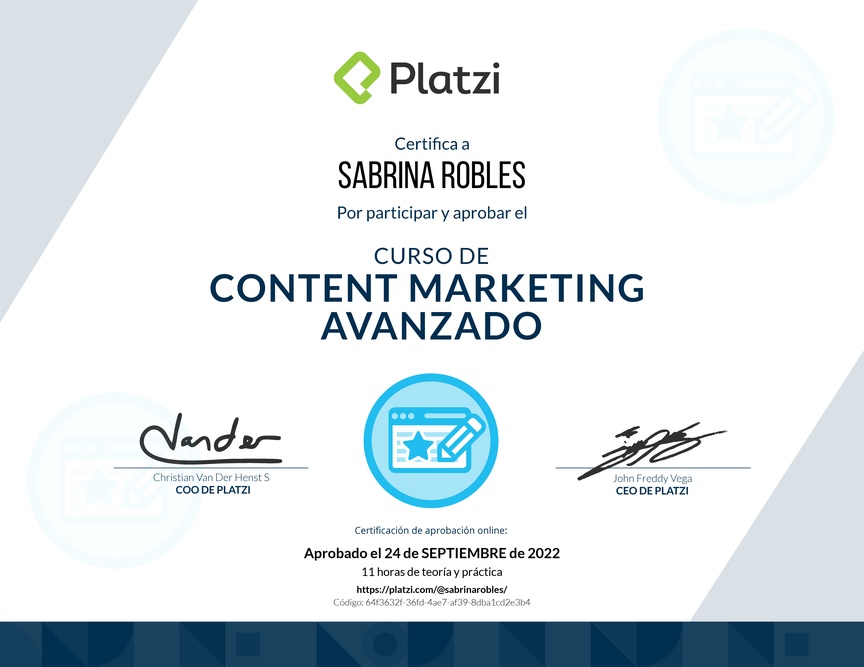 Diploma del Curso de Desarrollo de Estrategias de Content Marketing