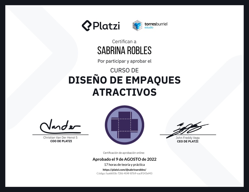 Diploma del Curso de Diseño de Empaques Atractivos