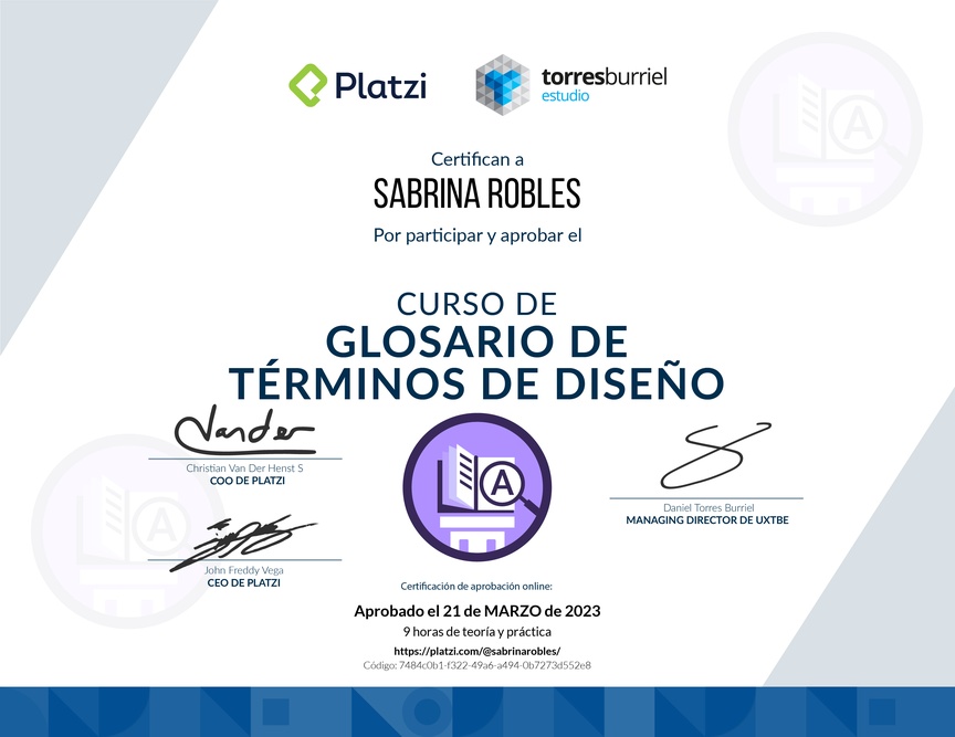 Diploma de Audiocurso Glosario de Términos de Diseño