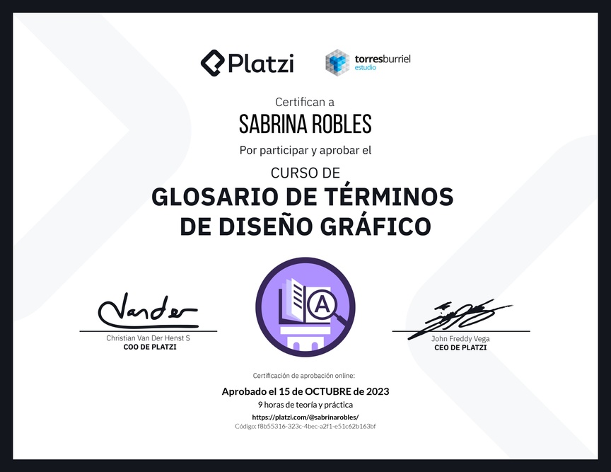 Diploma del Curso de Glosario de términos de Diseño Gráfico