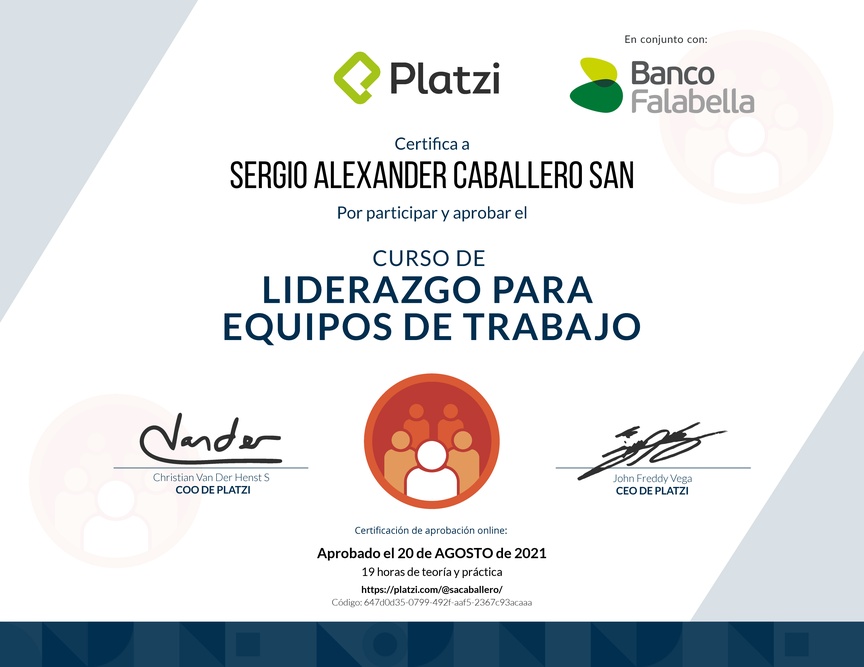 Diploma del Curso de Liderazgo para Equipos de Trabajo