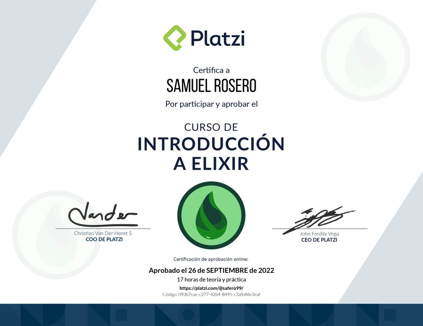 Diploma del Curso de Introducción a Elixir