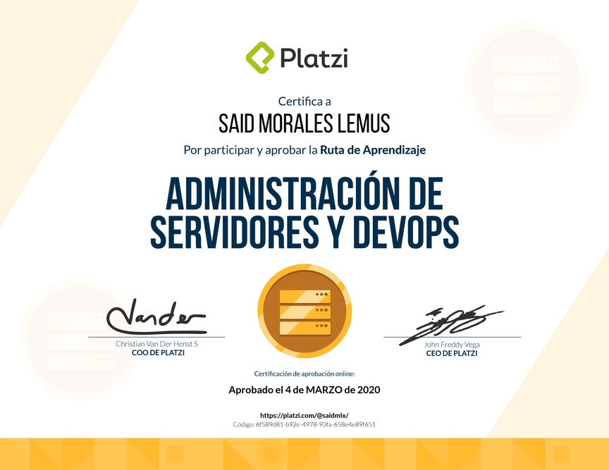Diploma de la Ruta de Aprendizaje de Administración de Servidores y DevOps