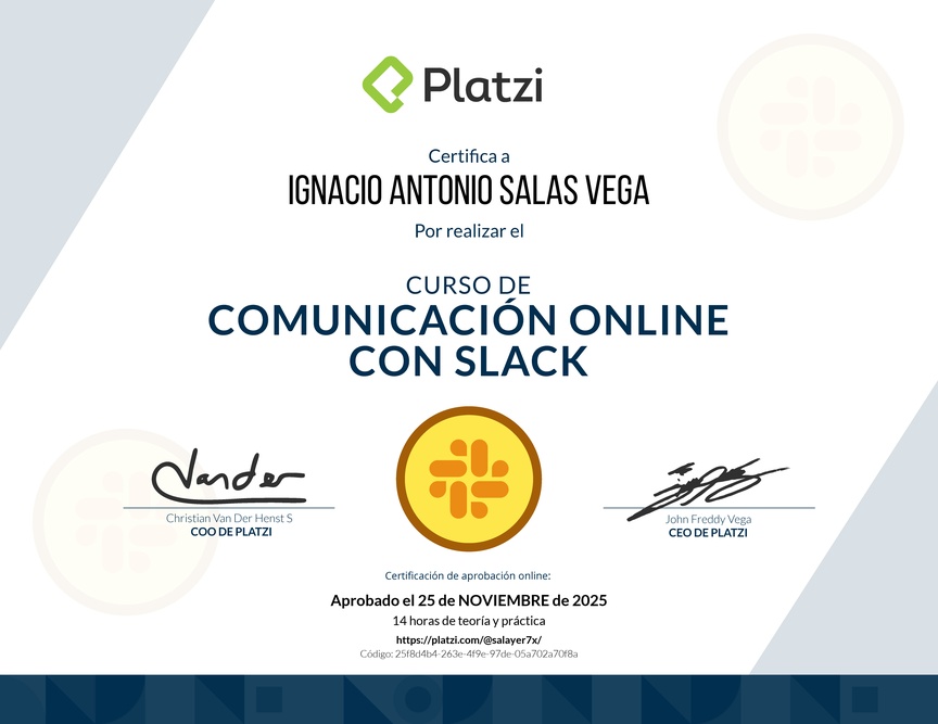 Diploma del Curso de Slack para Mejorar tu Comunicación Online
