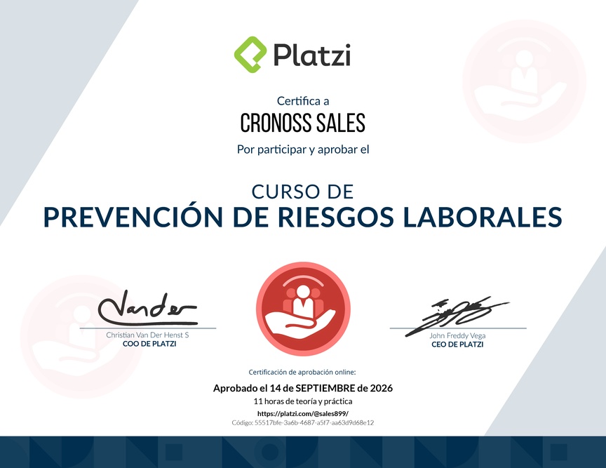 Diploma del Curso de Prevención de Riesgos Laborales