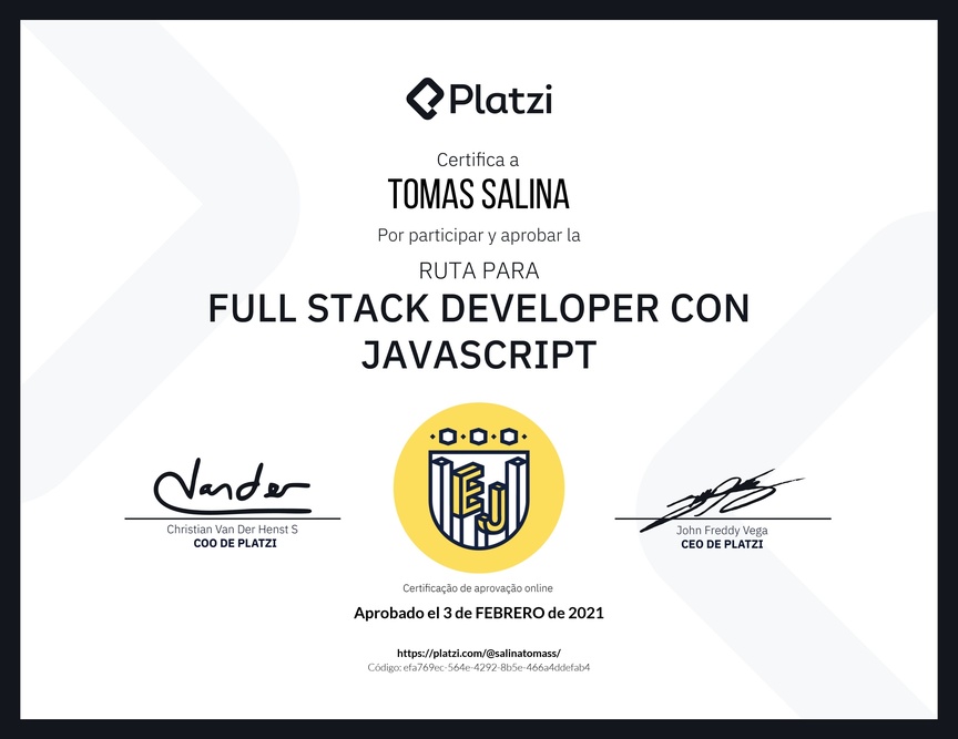 Diploma de la Ruta de Aprendizaje de Full Stack Developer con JavaScript