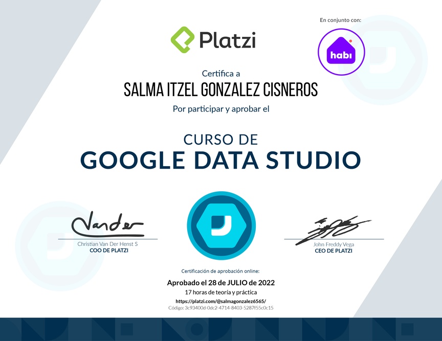 Diploma del Curso de Google Data Studio
