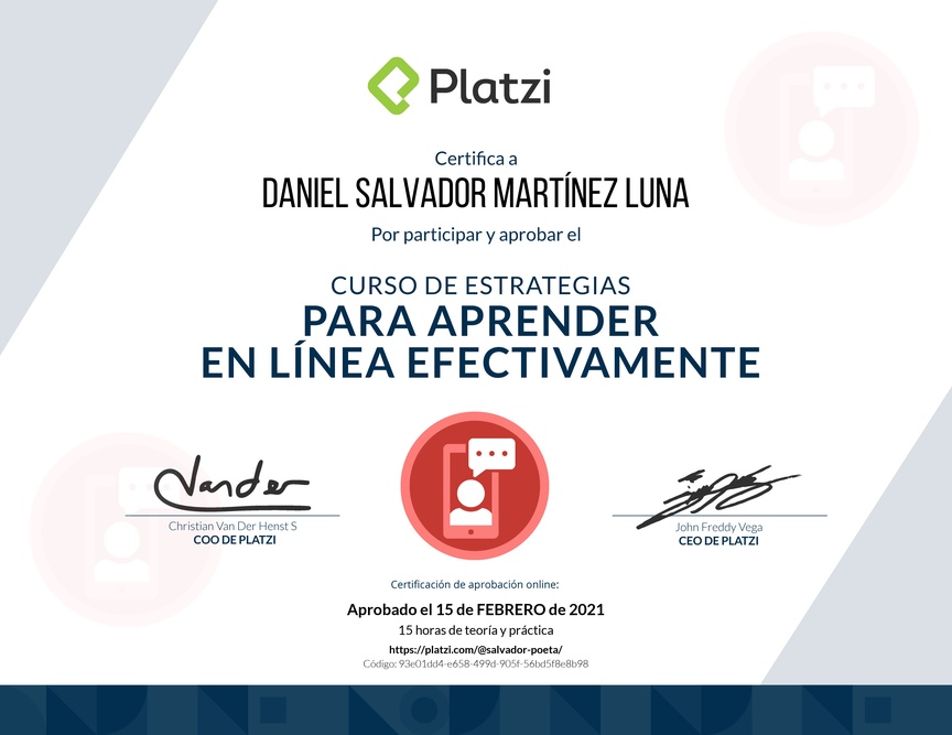 Diploma del Curso de Estrategias para Aprender en Línea Efectivamente 2019