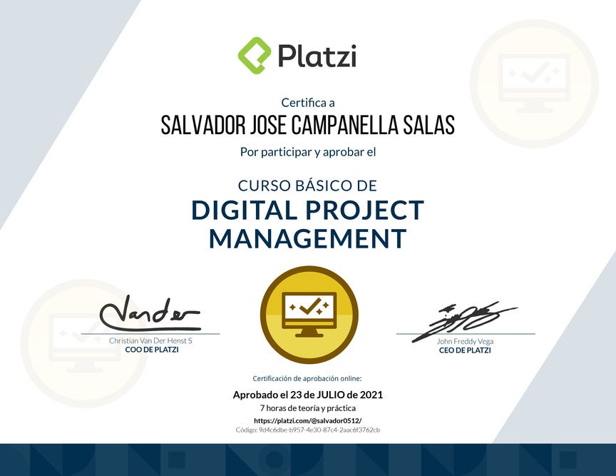 Diploma del Curso Básico de Digital Project Management