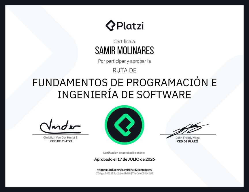 Diploma de la Ruta de Aprendizaje de Fundamentos de Programación e Ingeniería de Software