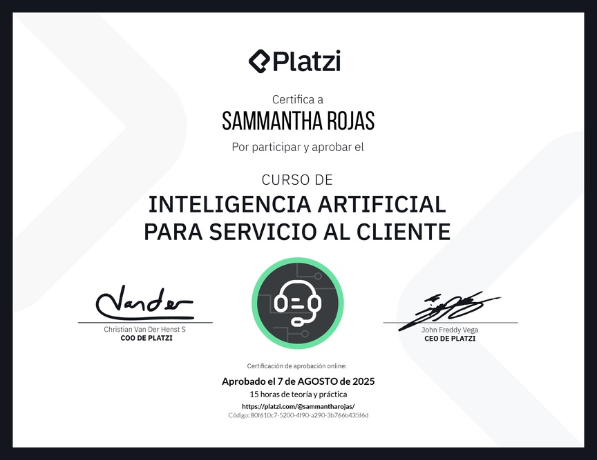 Diploma del Curso de Inteligencia Artificial para Servicio al Cliente