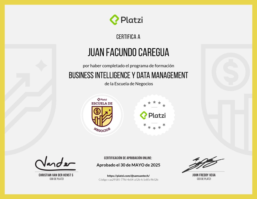 Diploma de la Ruta de Aprendizaje de Business Intelligence y Data Management