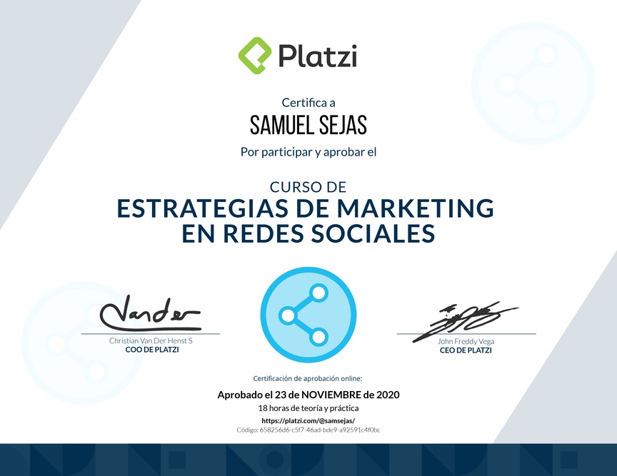 Diploma del Curso de Estrategias de Marketing en Redes Sociales
