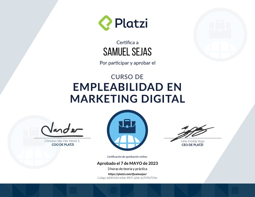 Diploma del Curso de Autoevaluación y Crecimiento en Marketing Digital