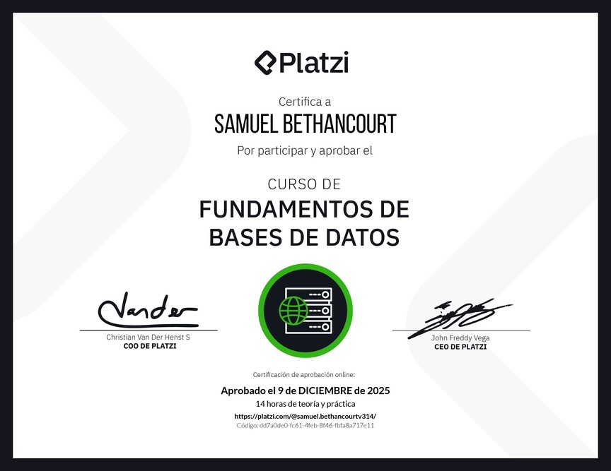 Diploma del Curso de Fundamentos de Bases de Datos