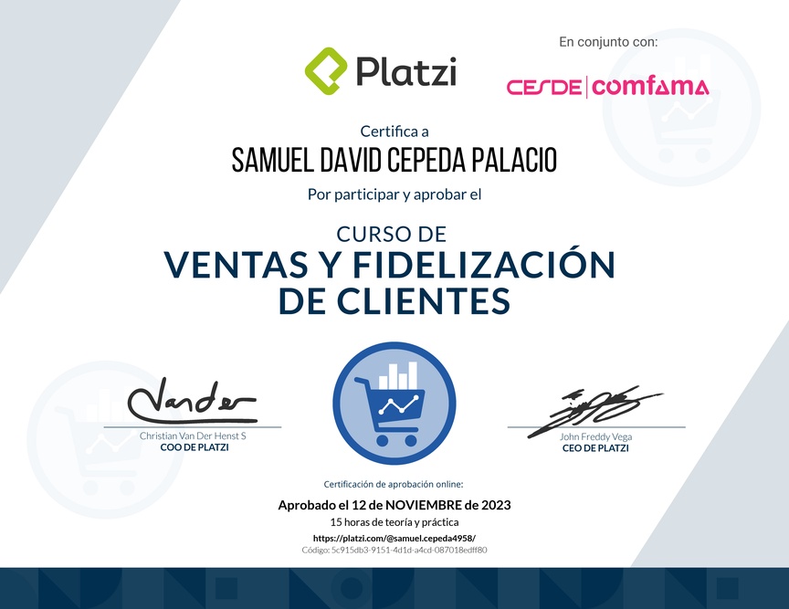 Diploma del Curso de Ventas y Fidelización de Clientes con Buyer Journey