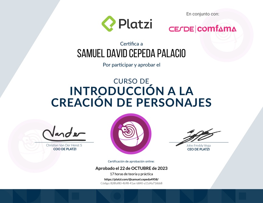 Diploma del Curso de Introducción a la Creación de Personajes