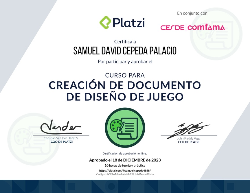 Diploma del Curso de Diseño de Videojuegos: El Documento de Diseño