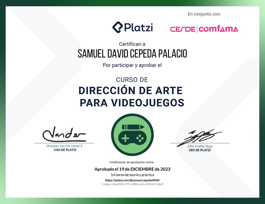 Diploma del Curso de Dirección de Arte para Videojuegos